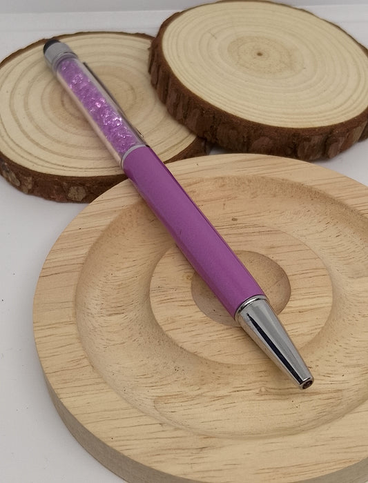 Stylo avec paillettes en verre coloré, couleur violette