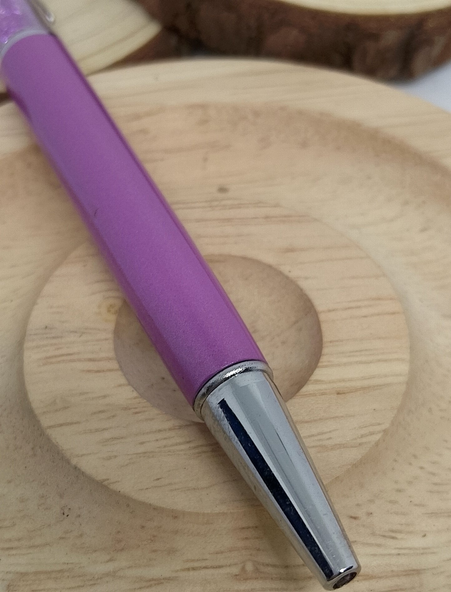 Stylo avec paillettes en verre coloré, couleur violette