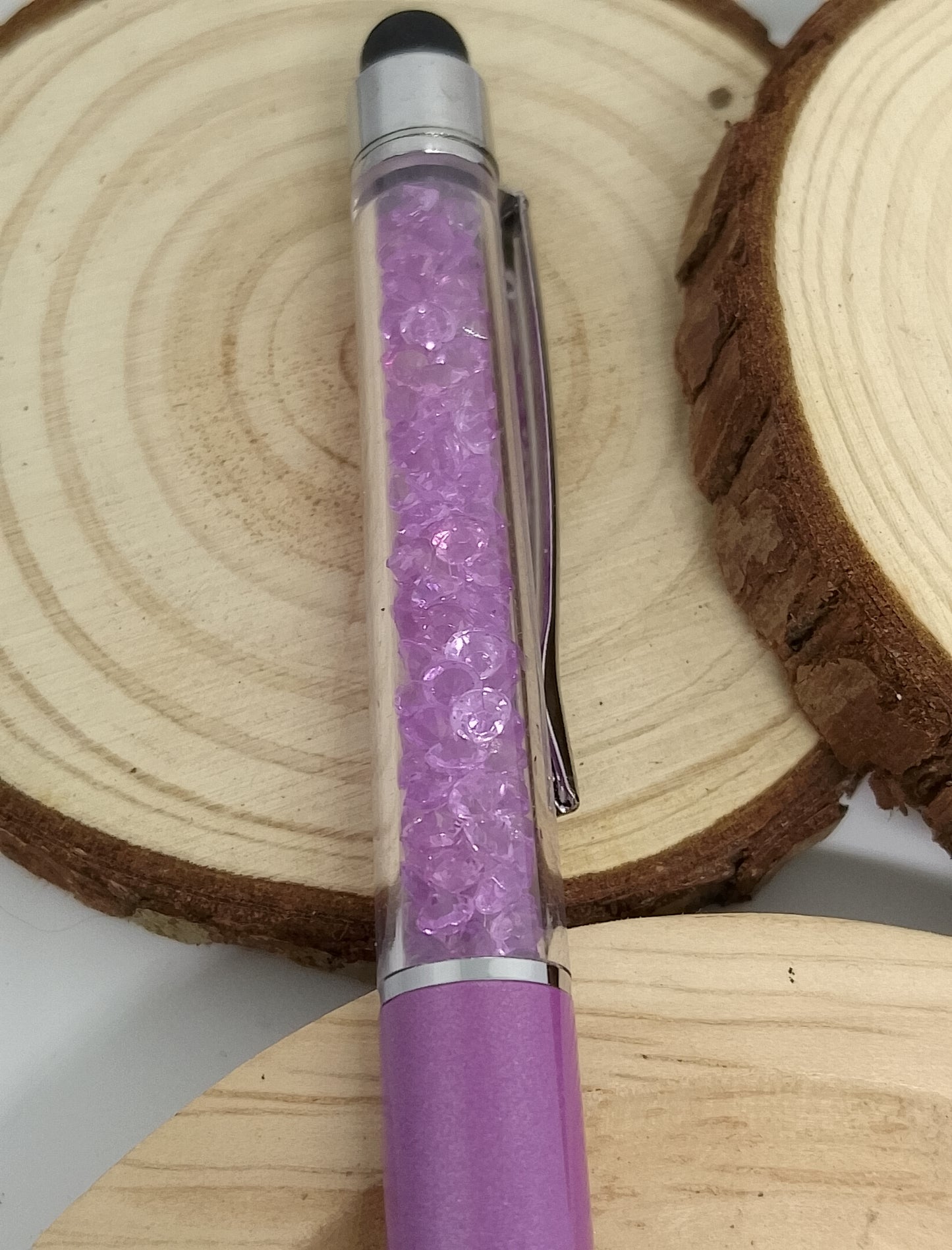 Stylo avec paillettes en verre coloré, couleur violette