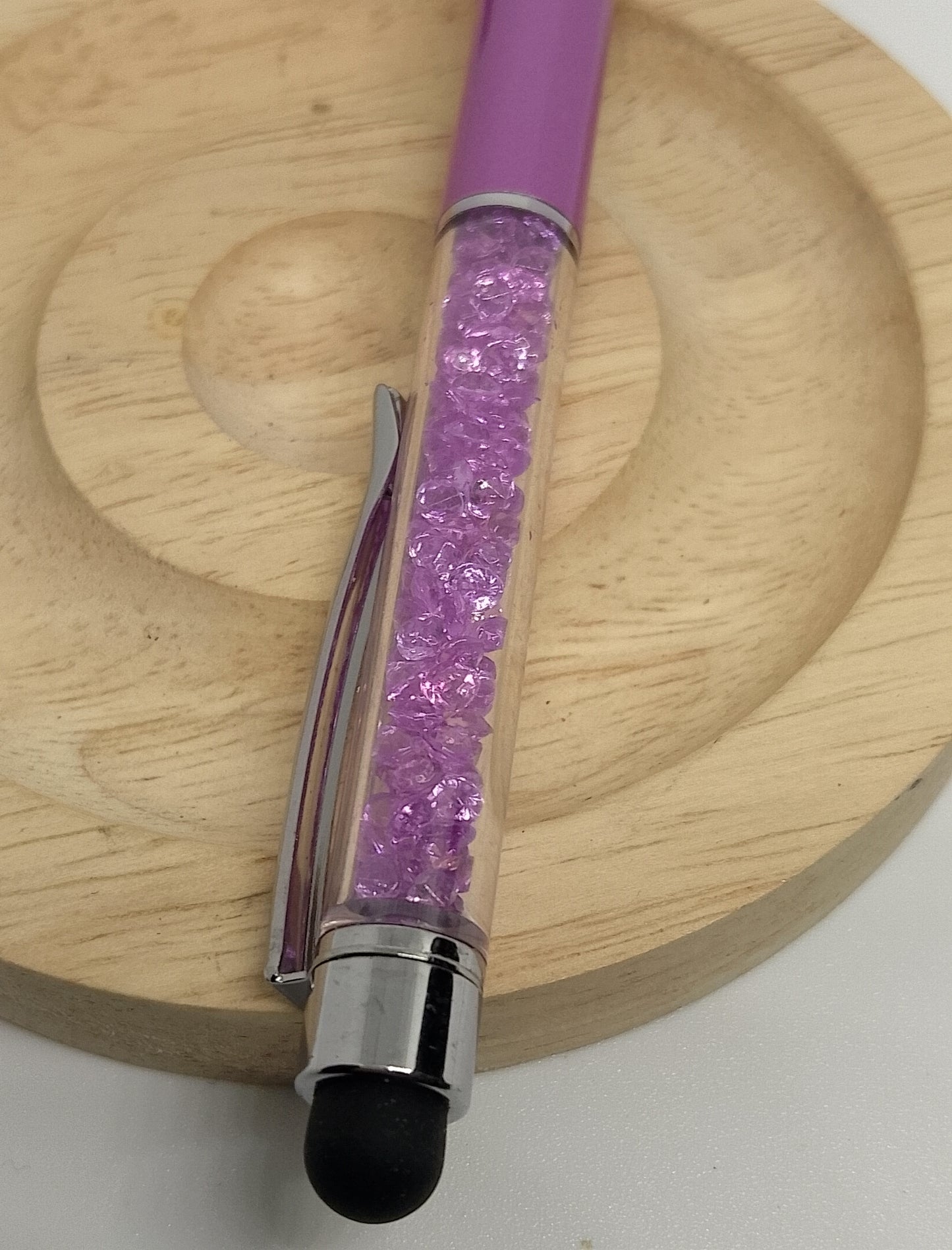 Stylo avec paillettes en verre coloré, couleur violette