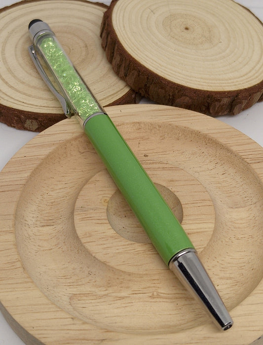 Stylo avec paillettes en verre coloré, couleur verte