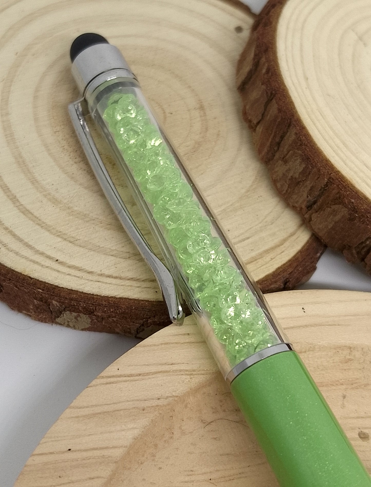 Stylo avec paillettes en verre coloré, couleur verte