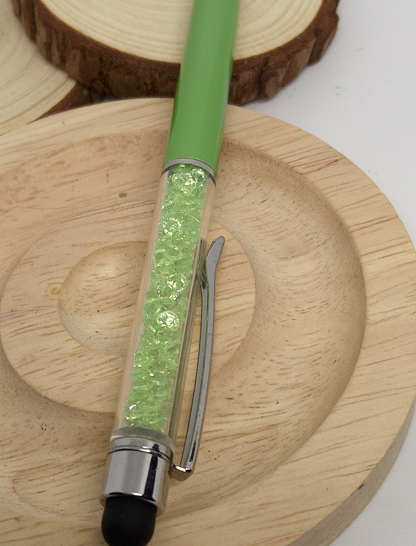 Stylo avec paillettes en verre coloré, couleur verte