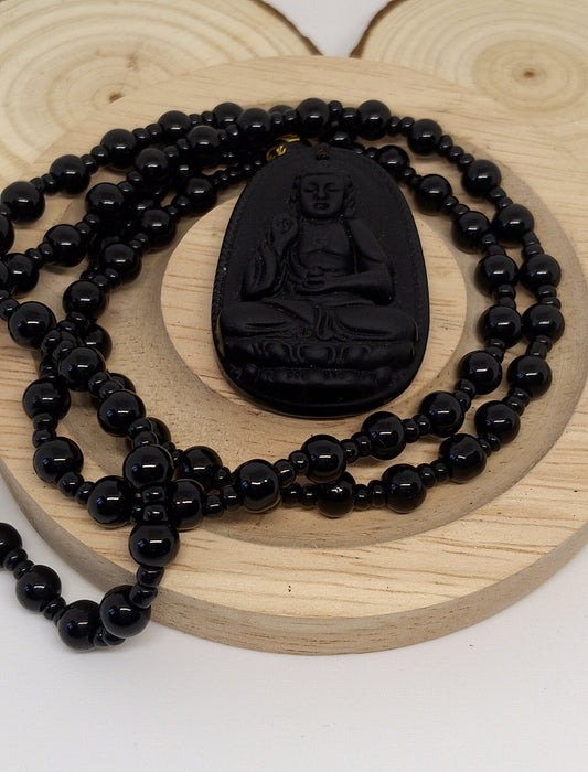 Collier bouddha en obsidienne