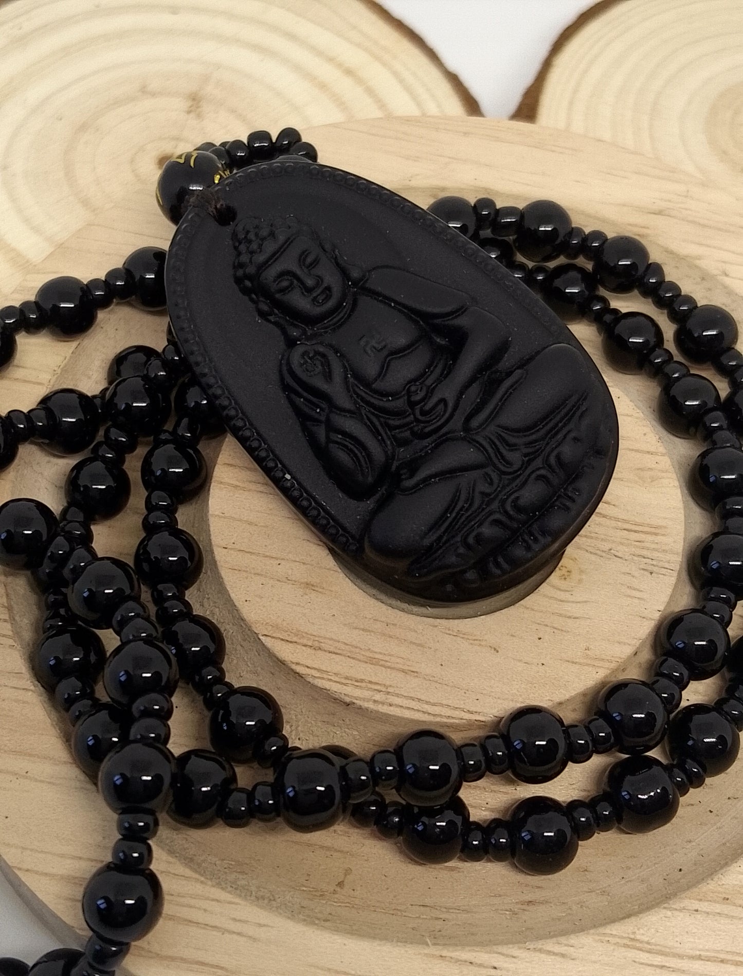 Collier bouddha en obsidienne