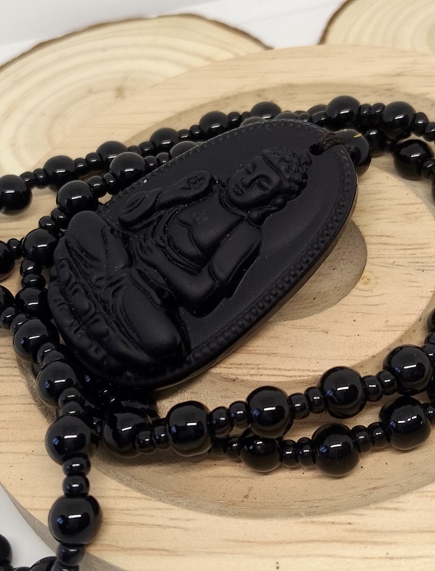 Collier bouddha en obsidienne