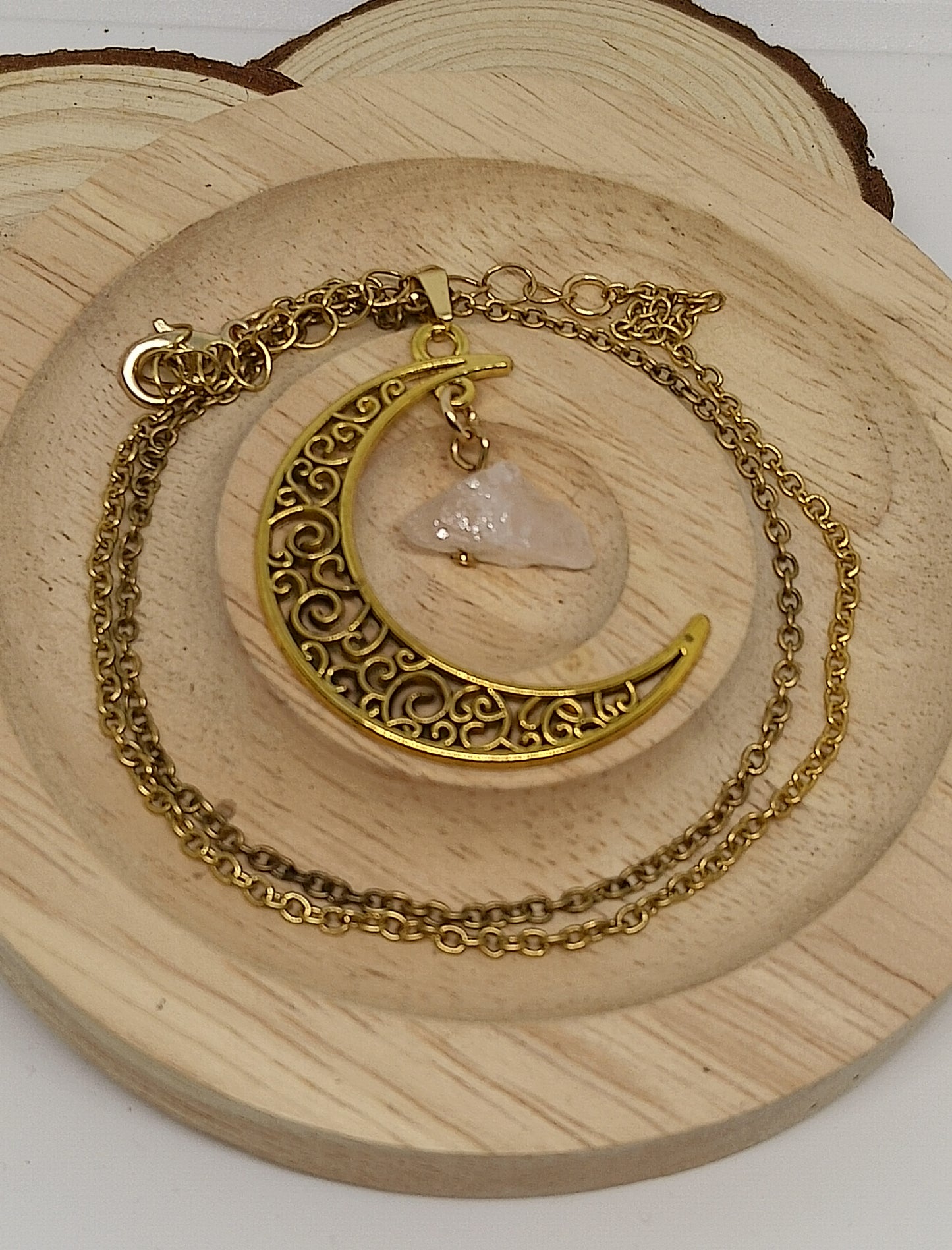 Collier quart de lune quartz blanc