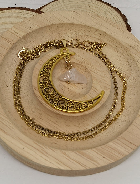 Collier quart de lune quartz blanc