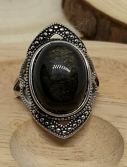 Bague en obsidienne dorée ajustable