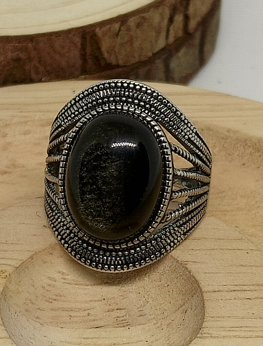 Bague en obsidienne dorée