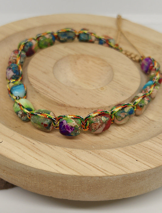 Bracelet en jaspe impérial multicolore ajustable 6mm