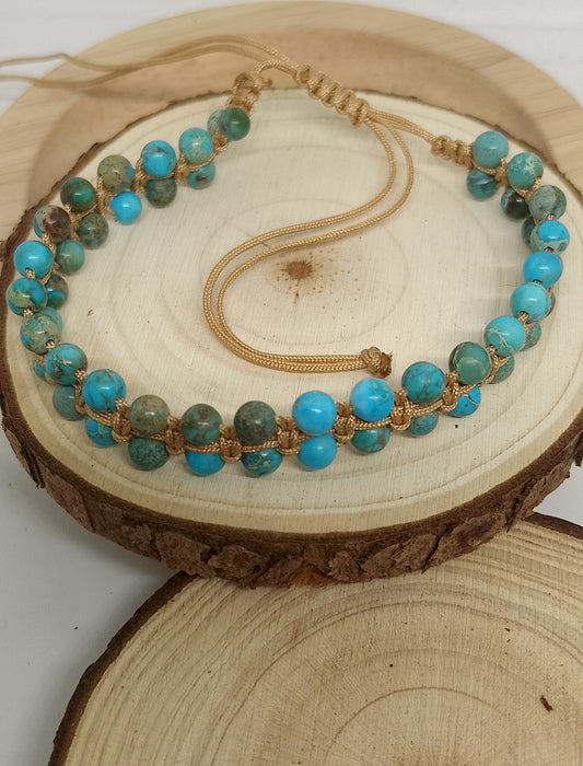 Bracelet ajustable en jaspe impérial bleu turquoise 4mm