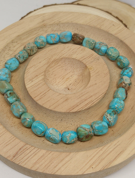 Bracelet en jaspe impérial bleu turquoise 6mm