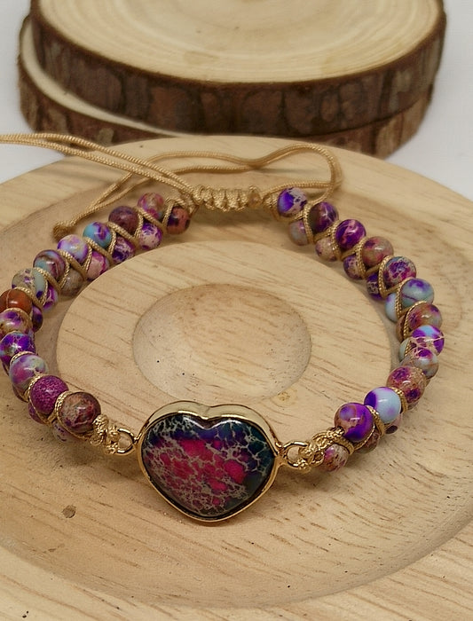 Bracelet ajustable neuf en jaspe impérial multicolore