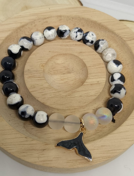 Bracelet dauphin en jaspe zébré et sélénite 8mm