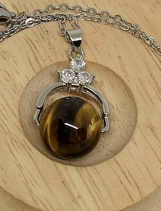 Collier en perle d'oeil de tigre de 10mm