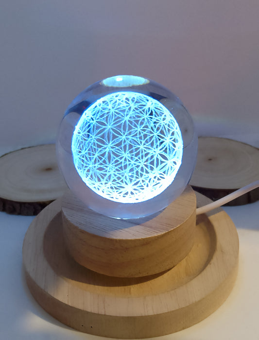 Veilleuse boule de cristal fleur de vie multicolore