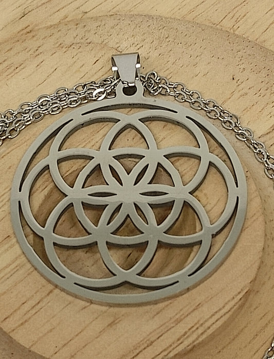 Collier neuf fleur de vie en acier inoxydable