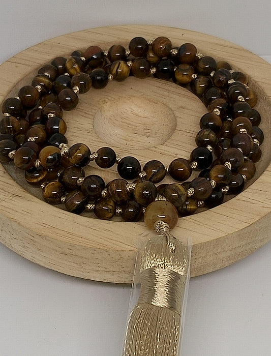 Collier Mala en oeil de tigre 6mm