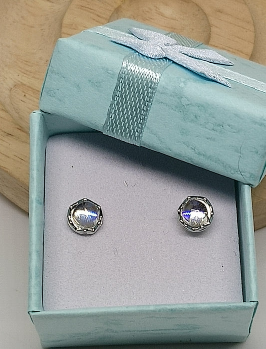 Boucles d'oreilles boutons en argent sterling et pierre de lune