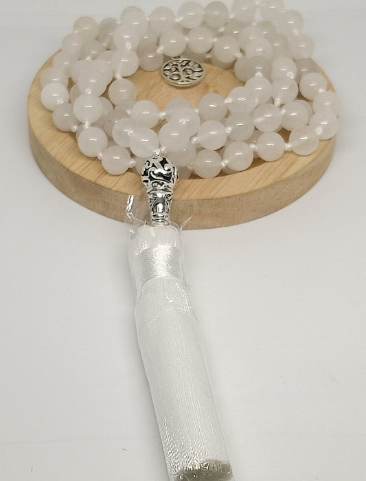 Collier Mala en quartz laiteux 8mm