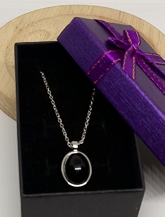 Collier en argent sterling 925 et agate noire