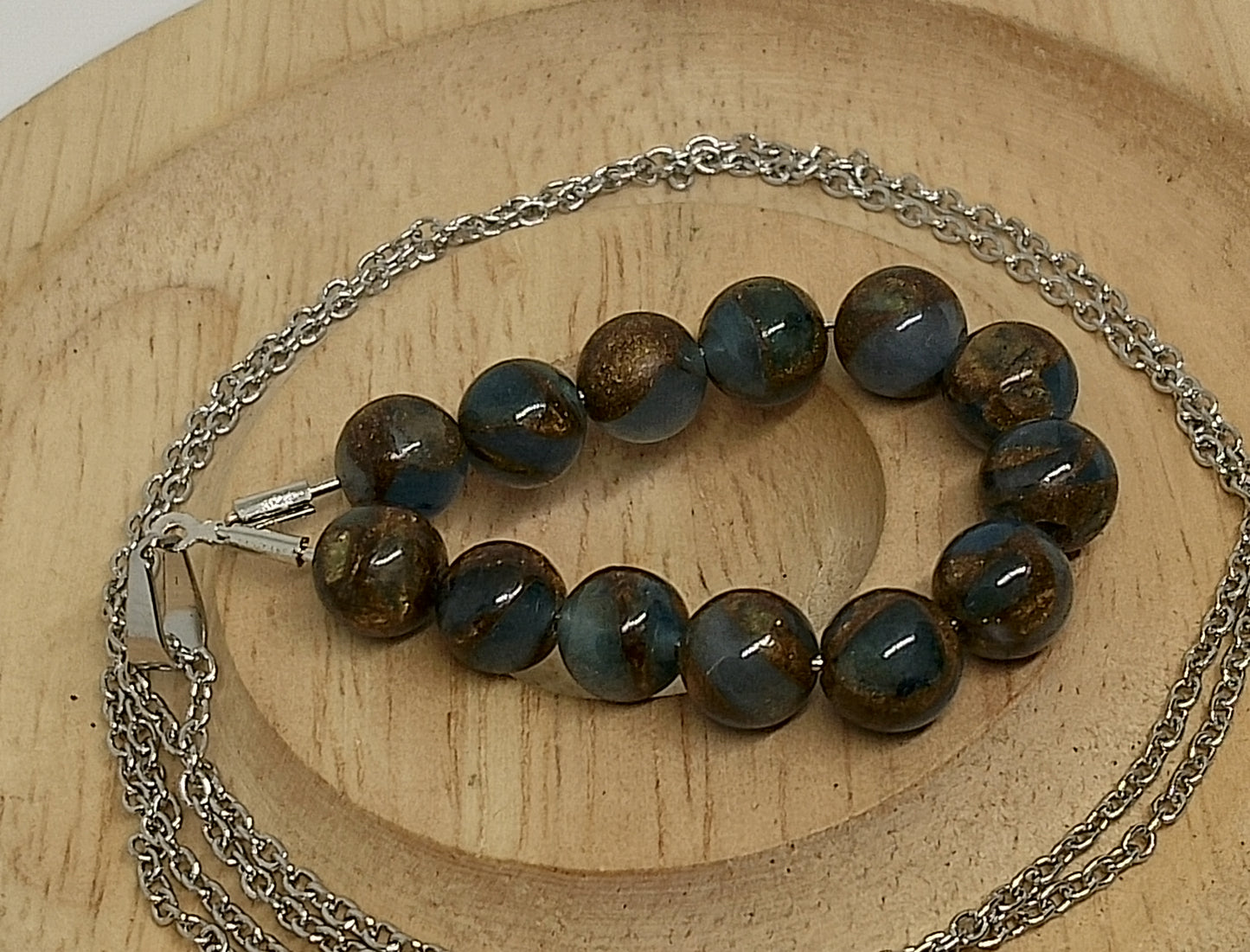 Collier en jaspe polychrome et acier inoxydable