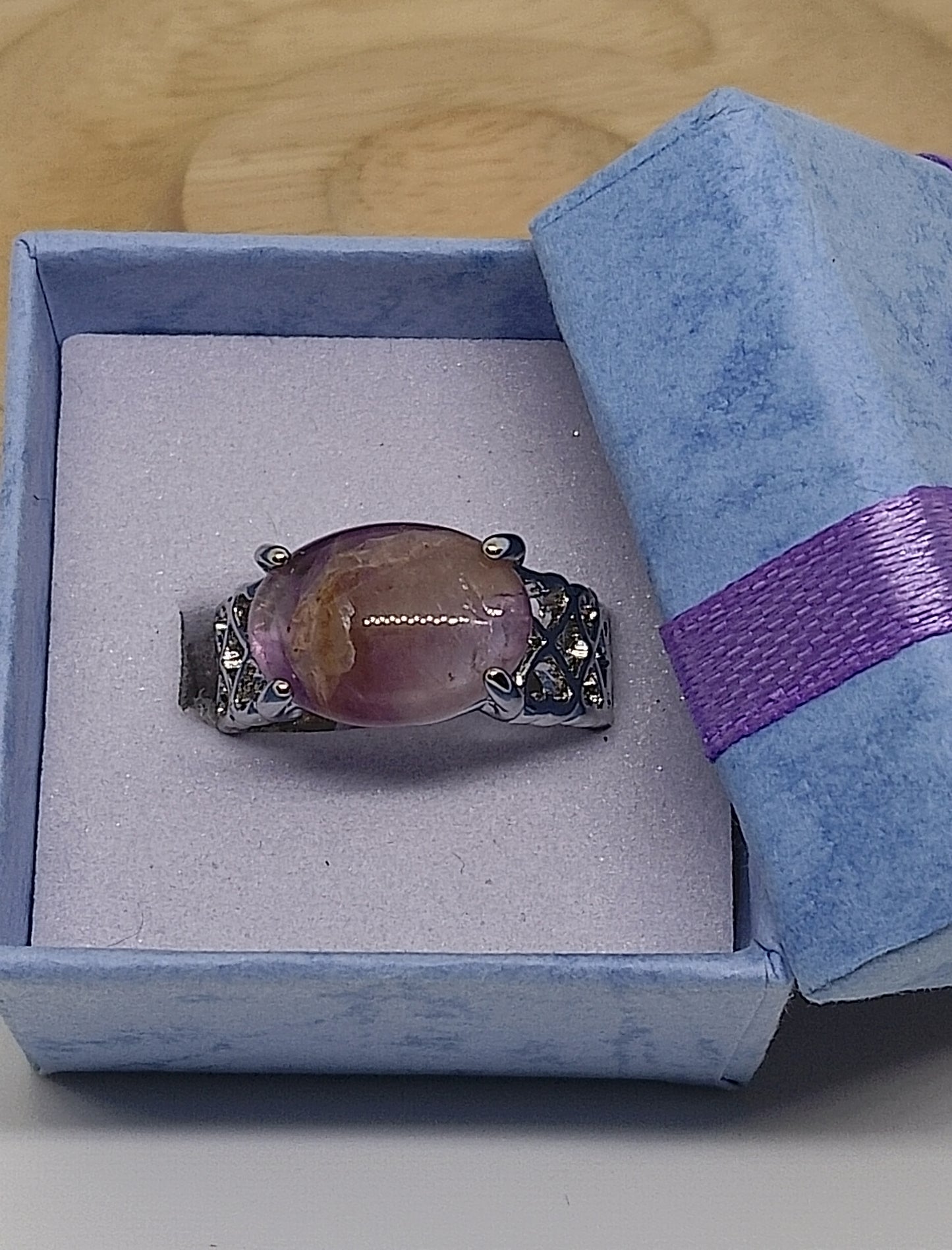 Bague en améthyste et acier inoxydable 18mm