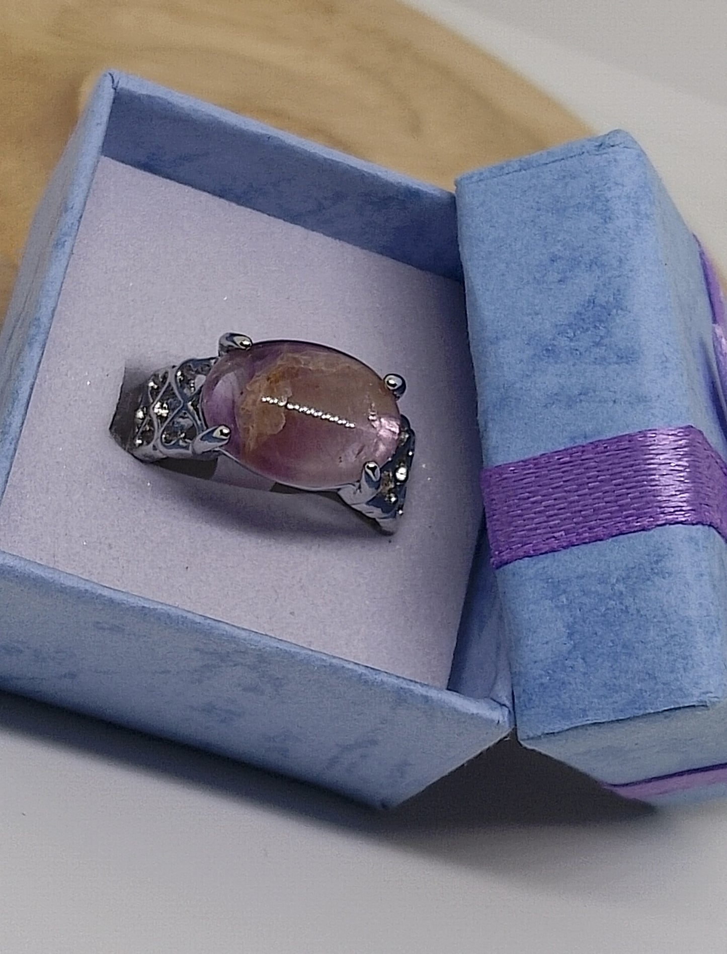 Bague en améthyste et acier inoxydable 18mm