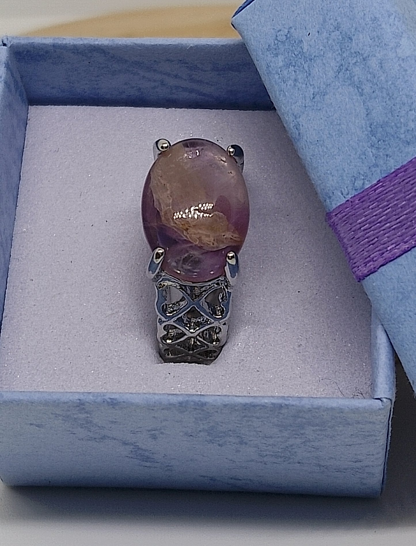 Bague en améthyste et acier inoxydable 18mm