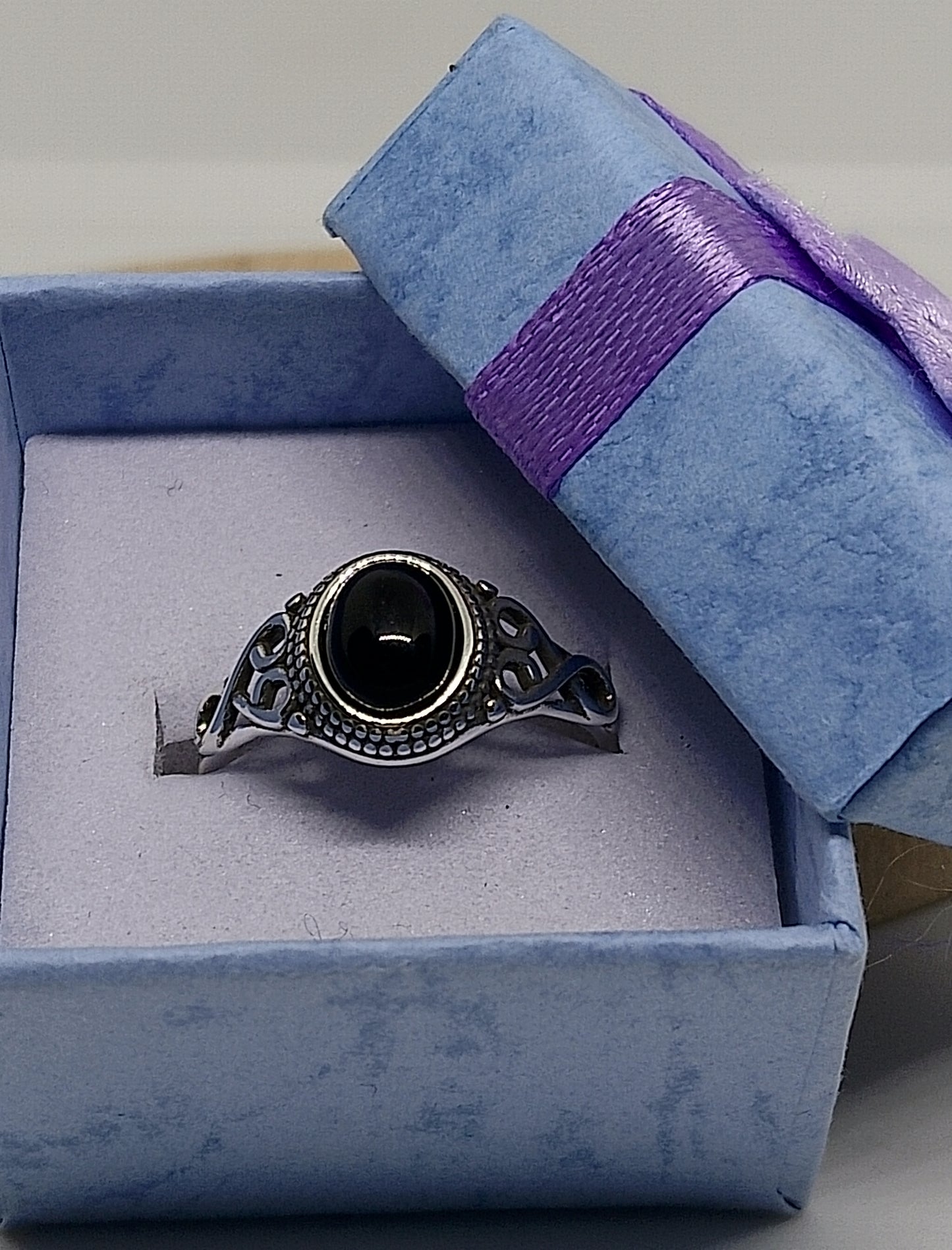 Bague en argent sterling et agate noire 18mm