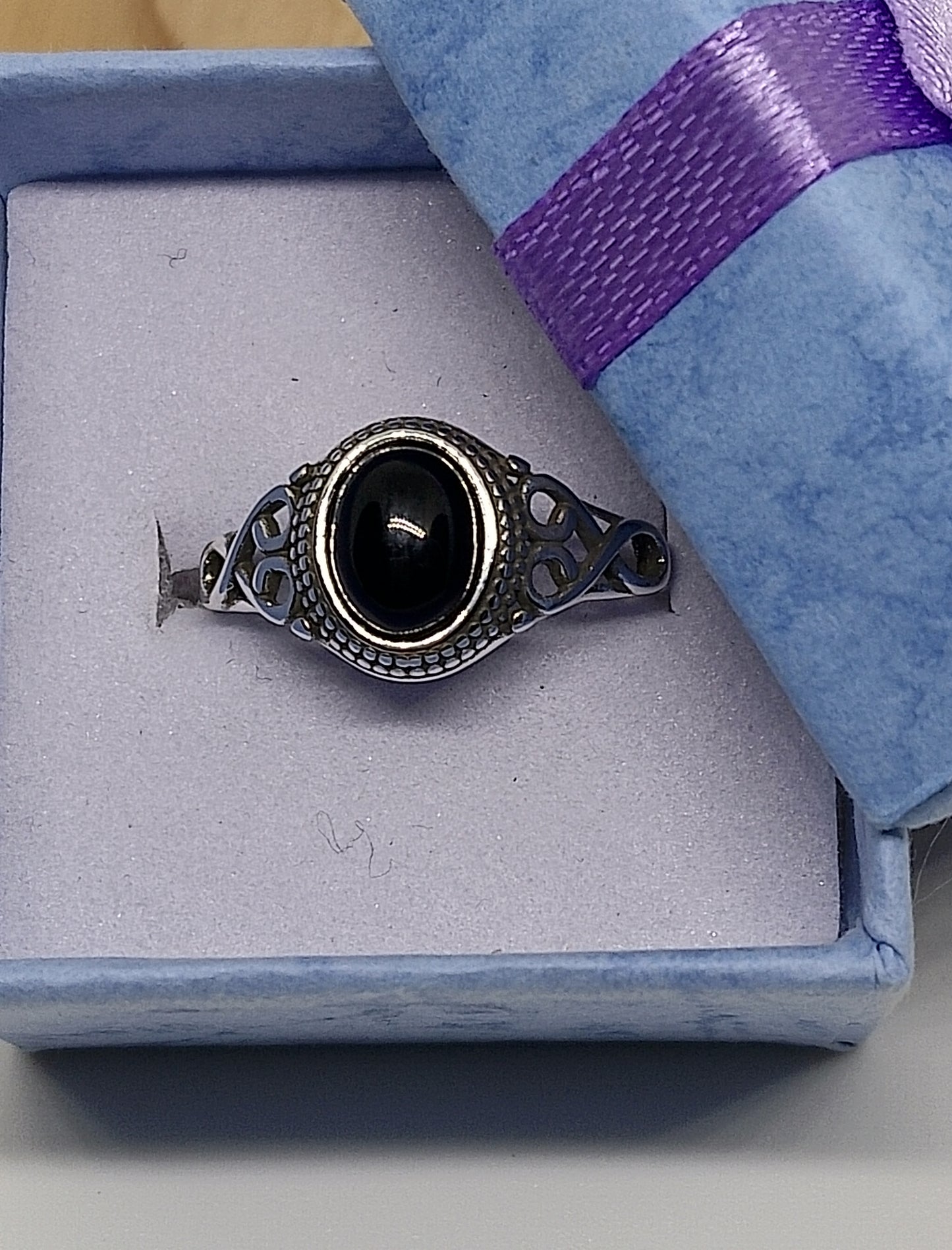 Bague en argent sterling et agate noire 18mm