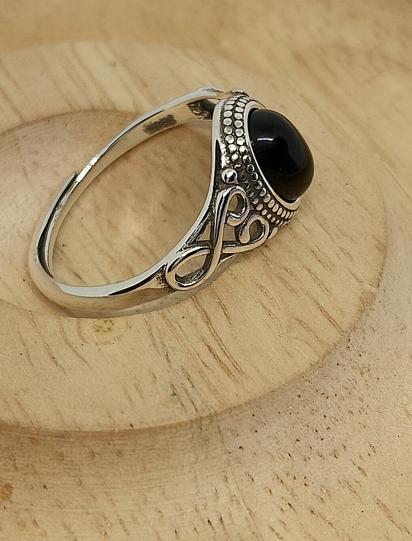 Bague en argent sterling et agate noire 18mm