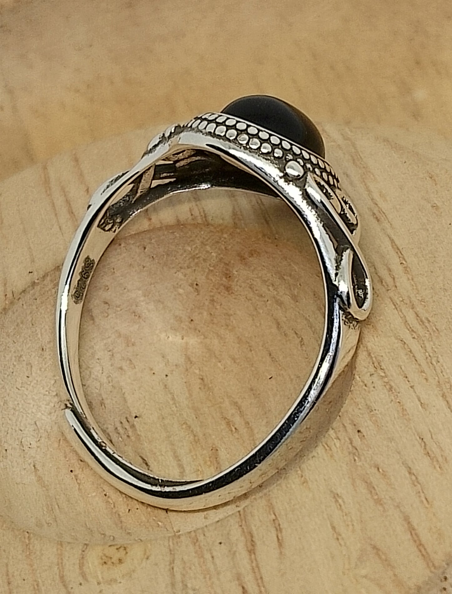 Bague en argent sterling et agate noire 18mm