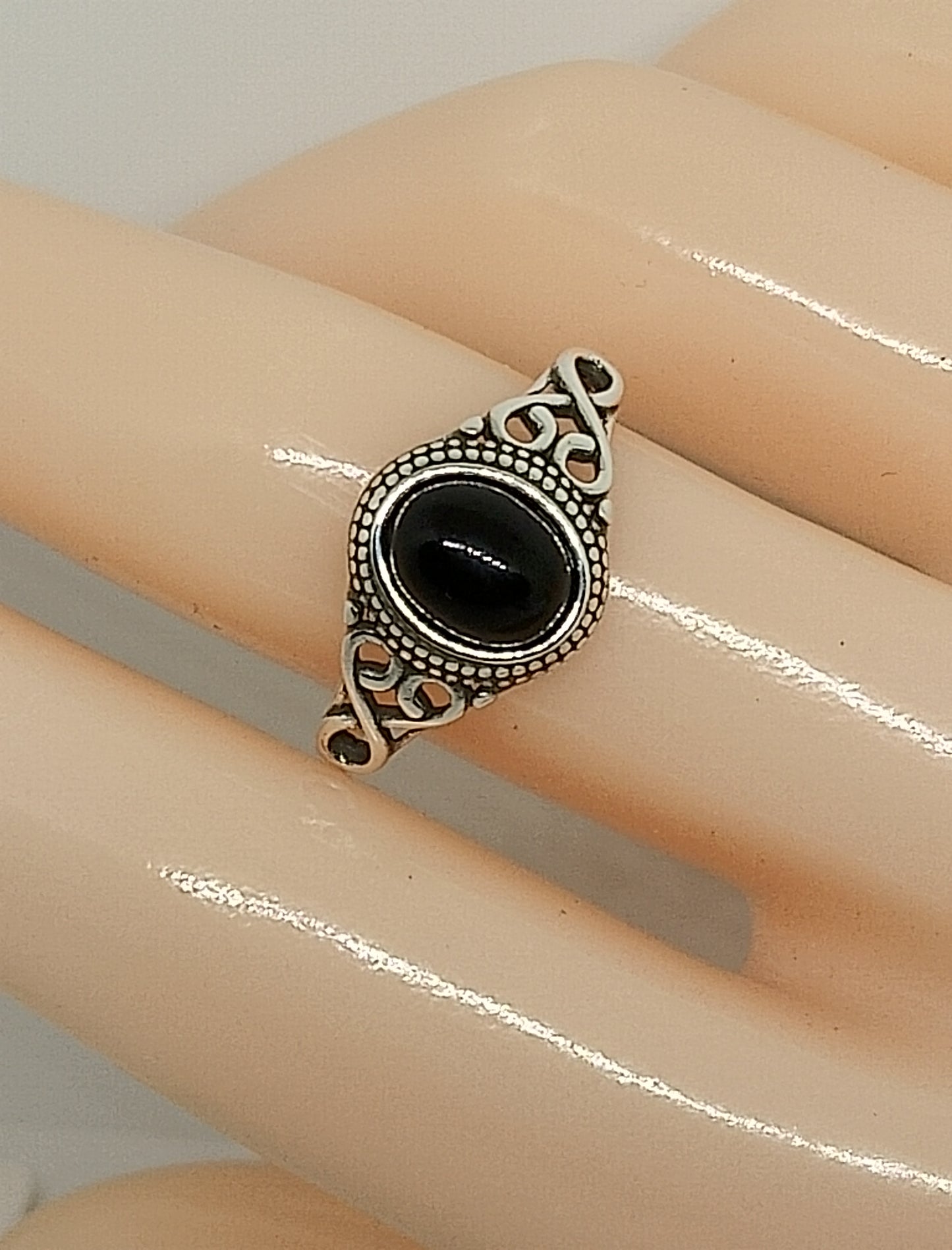Bague en argent sterling et agate noire 18mm
