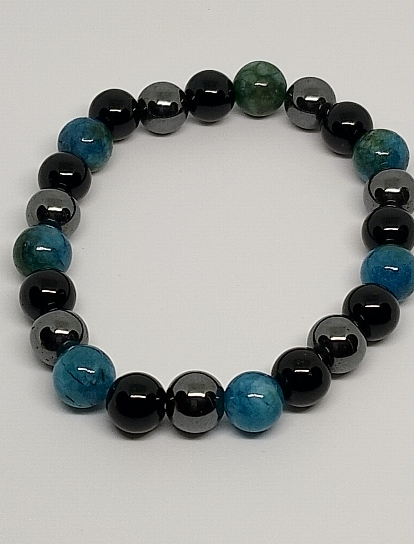 Bracelet en apatite, hématite et onyx noire