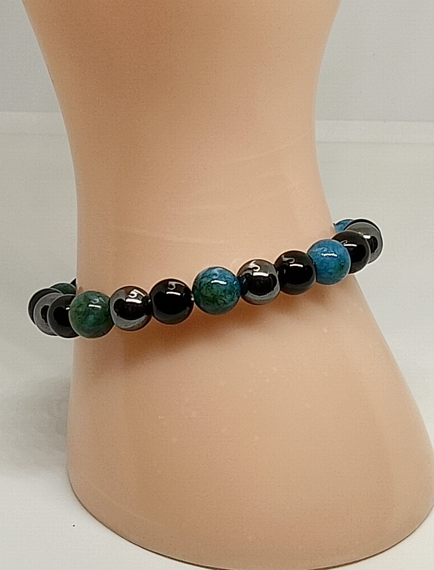 Bracelet en apatite, hématite et onyx noire