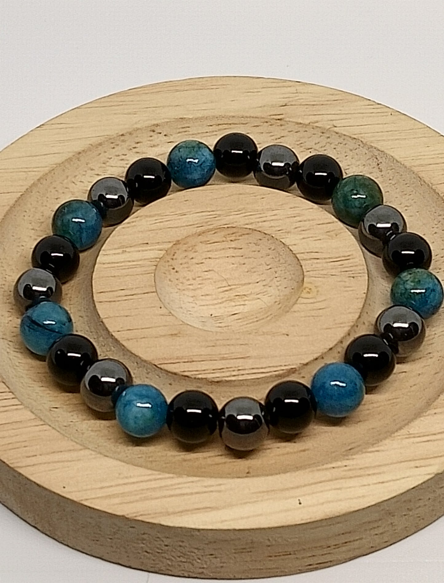 Bracelet en apatite, hématite et onyx noire