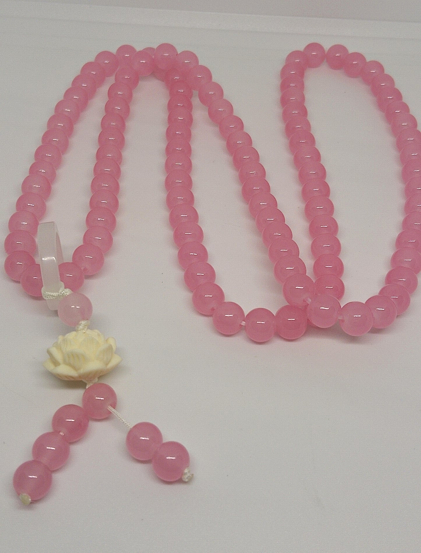 collier mala en quartz rose