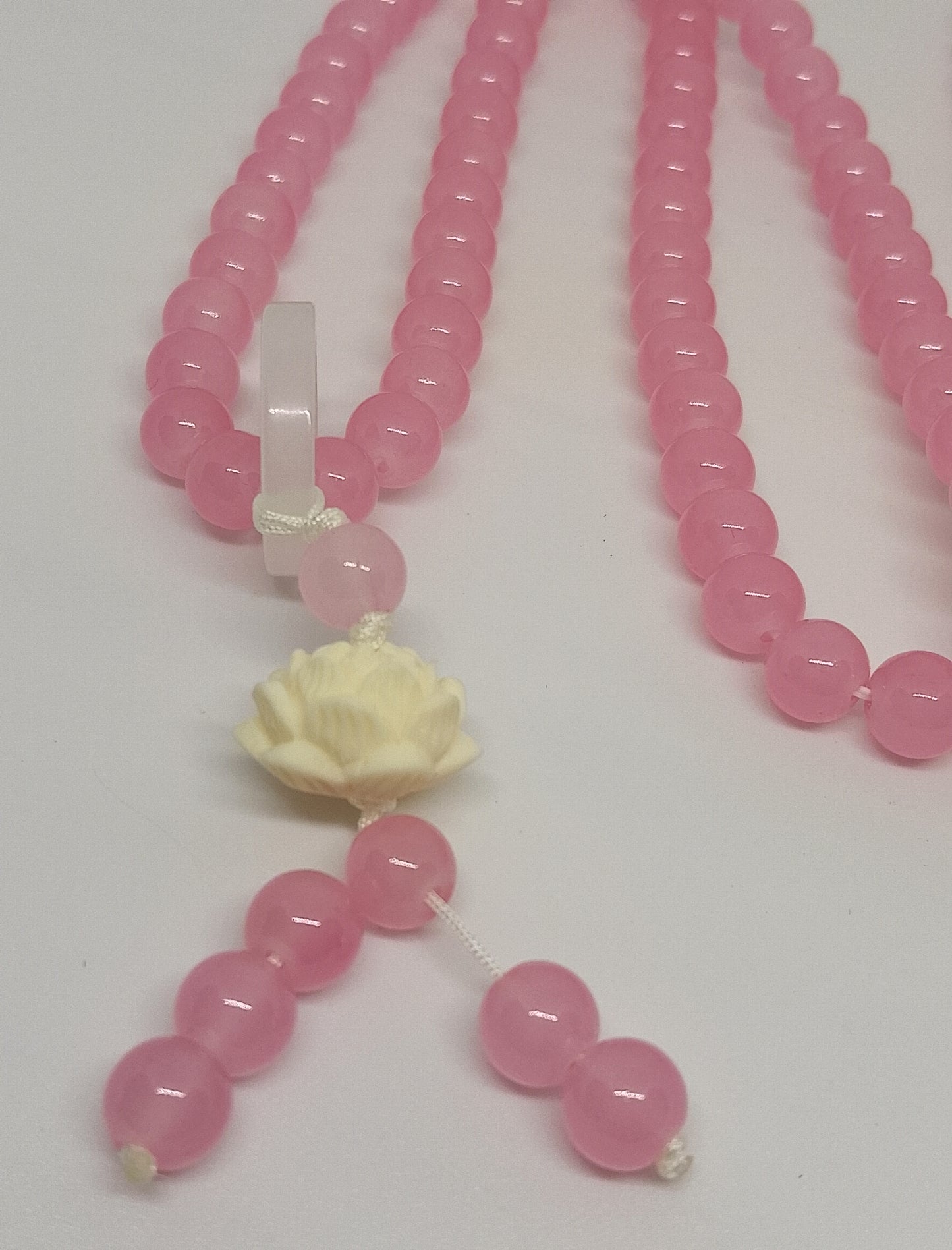 collier mala en quartz rose