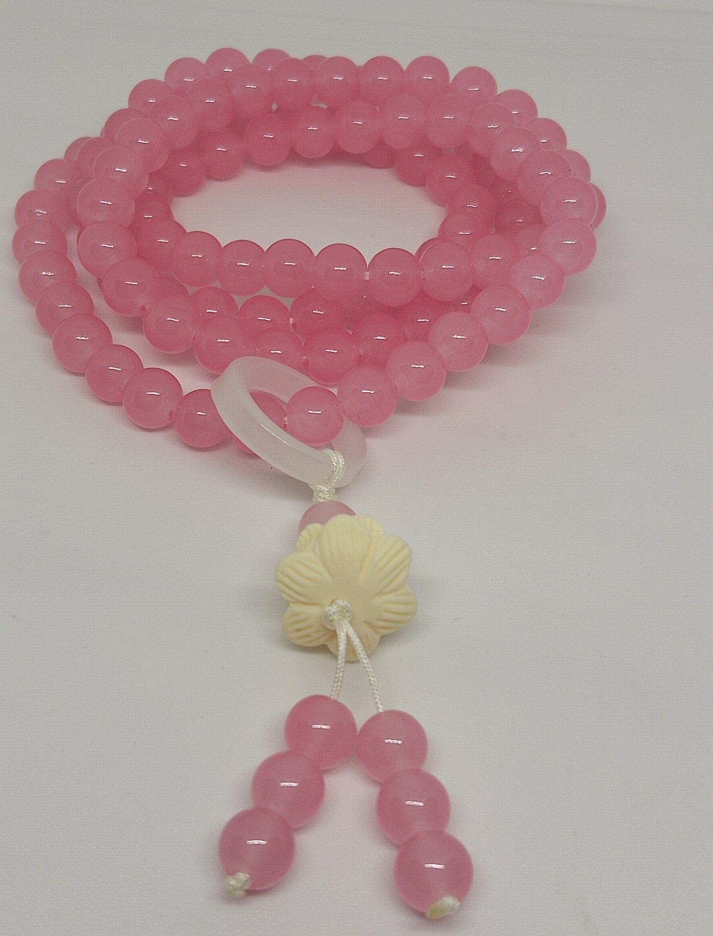 collier mala en quartz rose