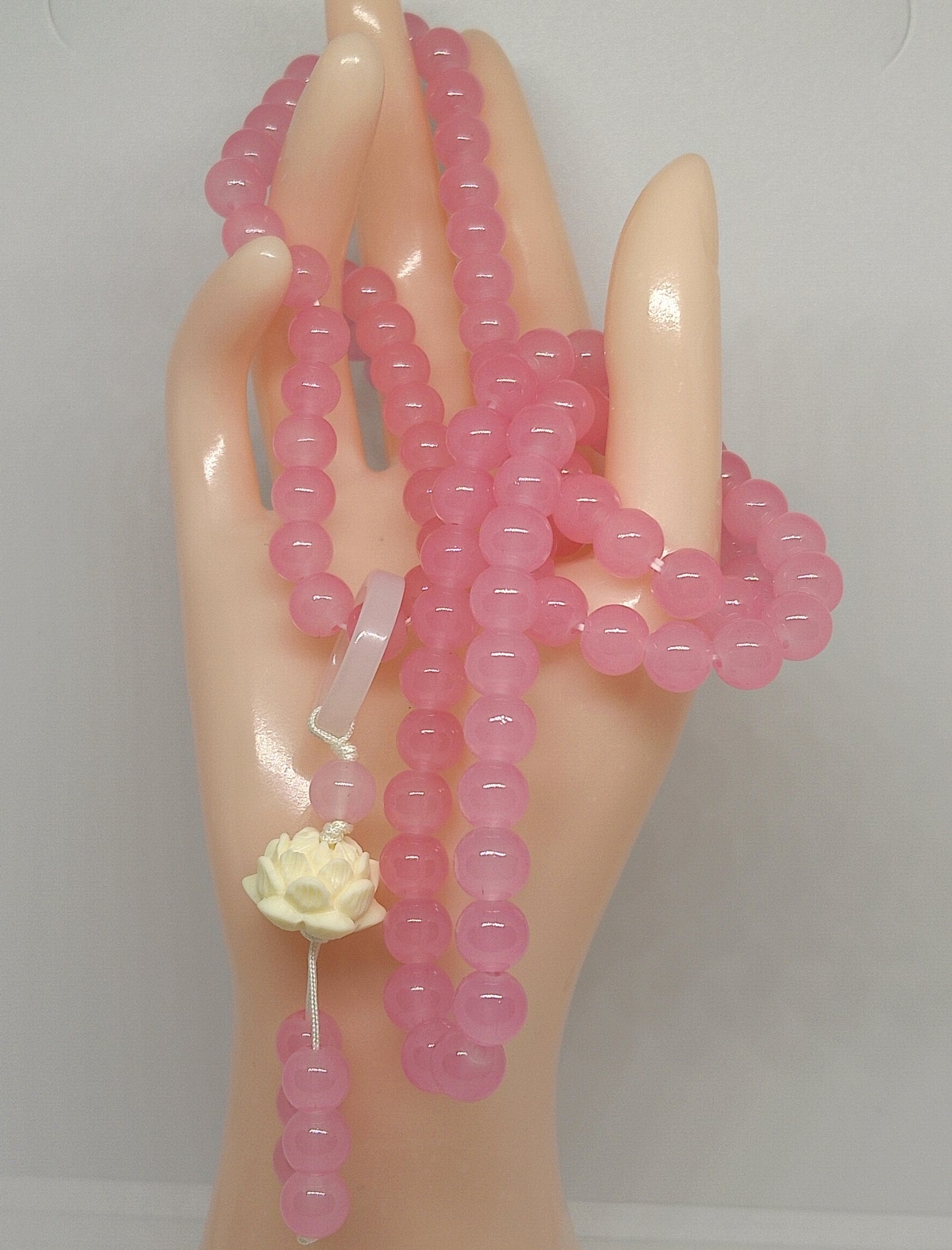 collier mala en quartz rose