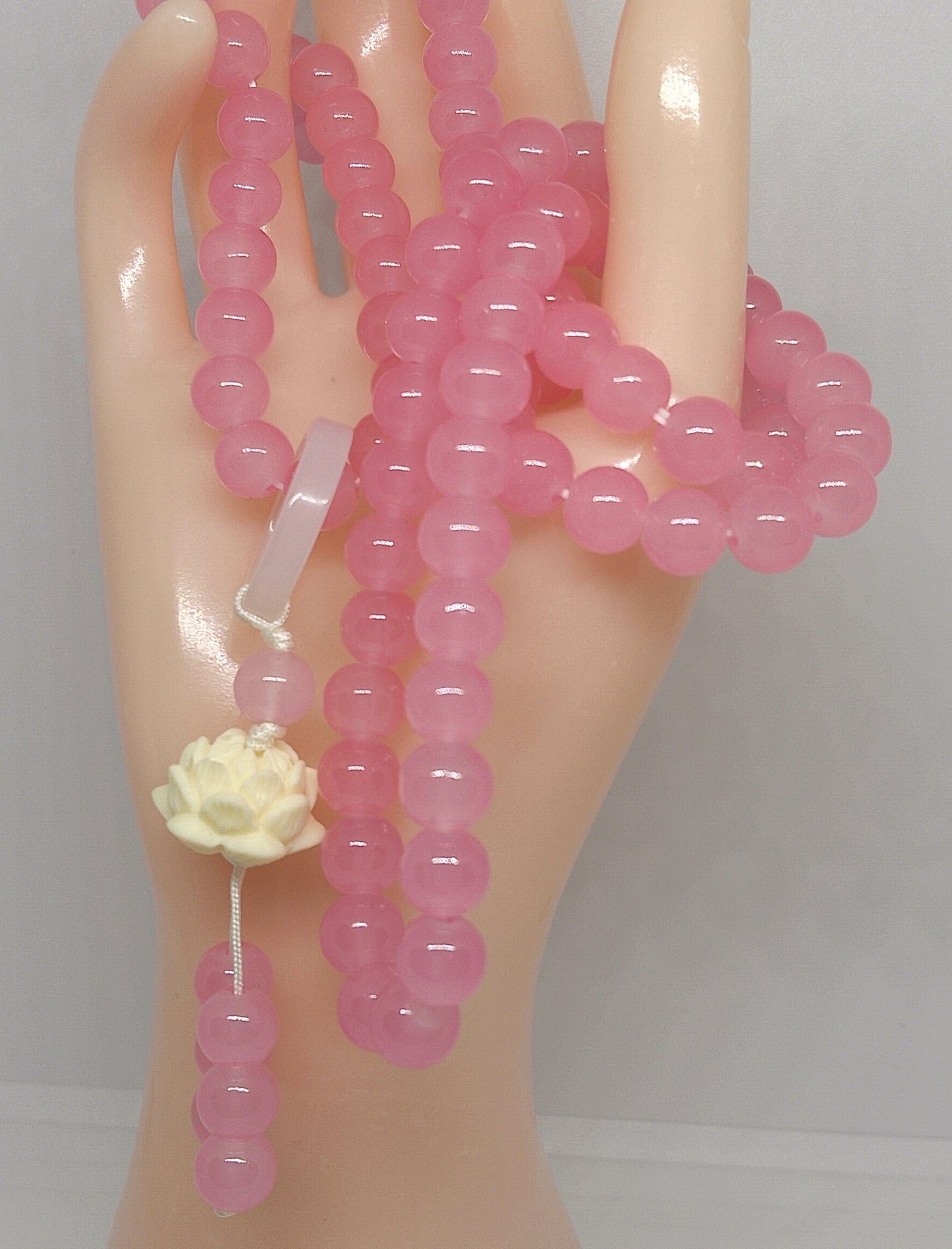 collier mala en quartz rose