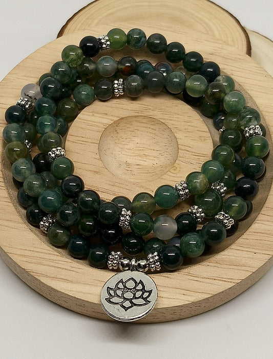 Collier Mala en agate aquatique 6mm