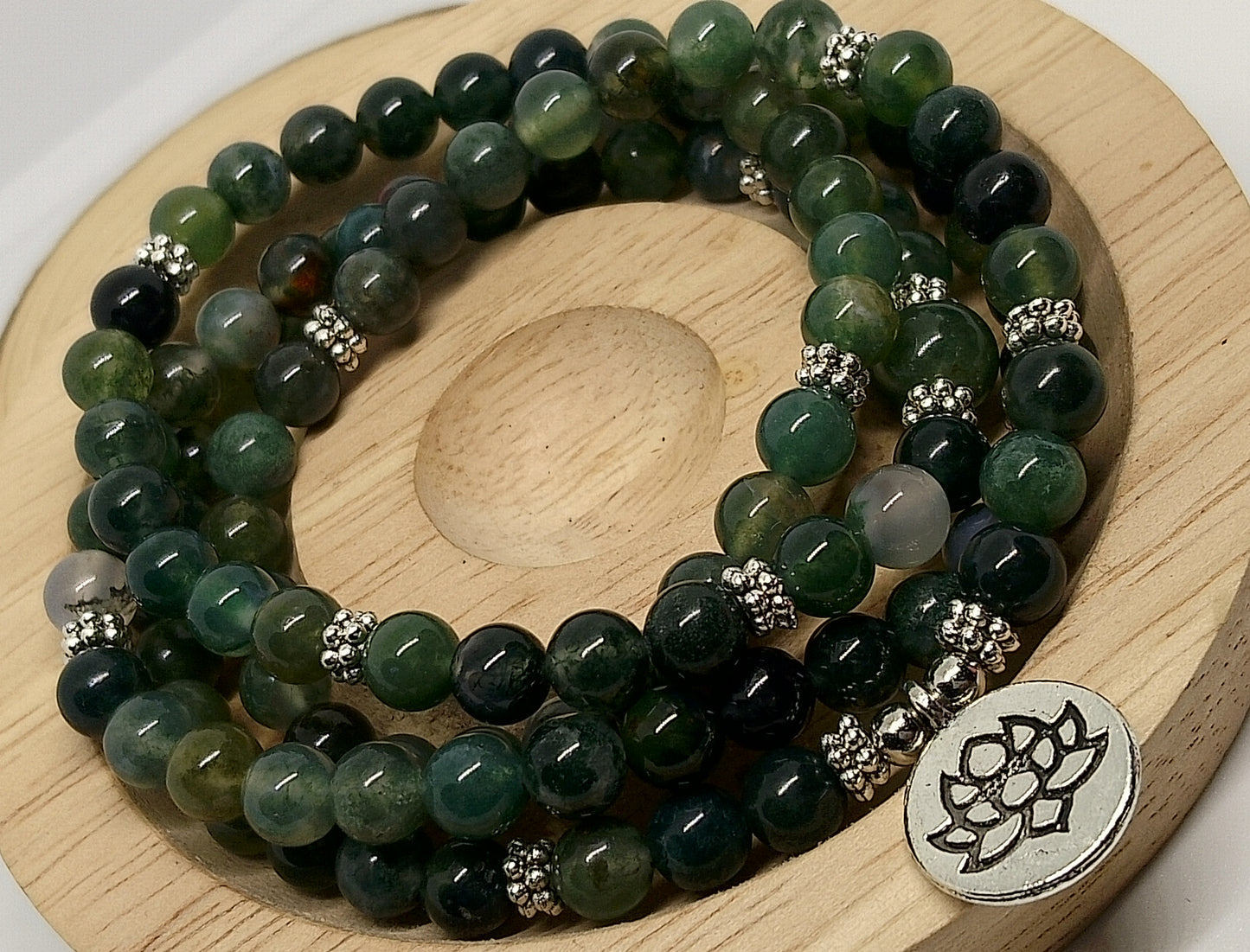 Collier Mala en agate aquatique 6mm