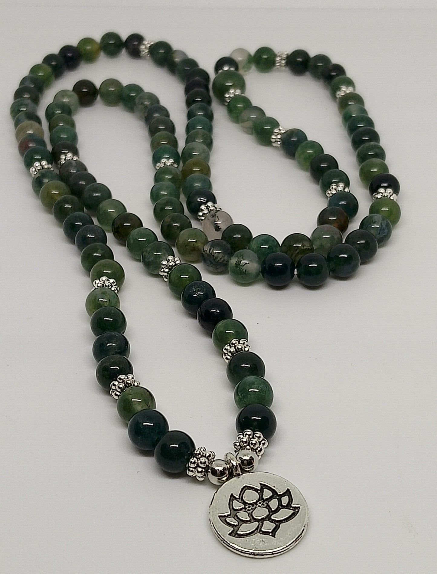 Collier Mala en agate aquatique 6mm