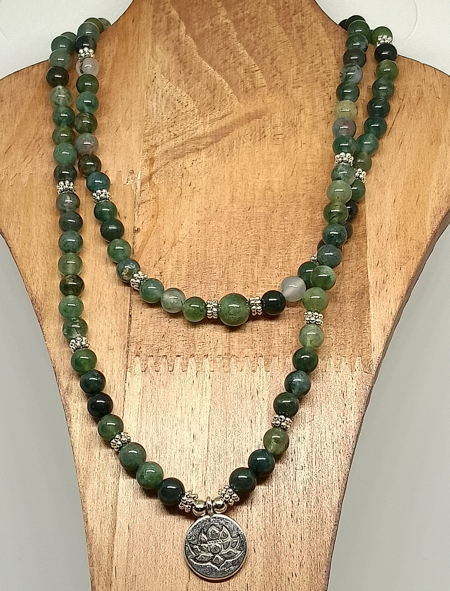 Collier Mala en agate aquatique 6mm