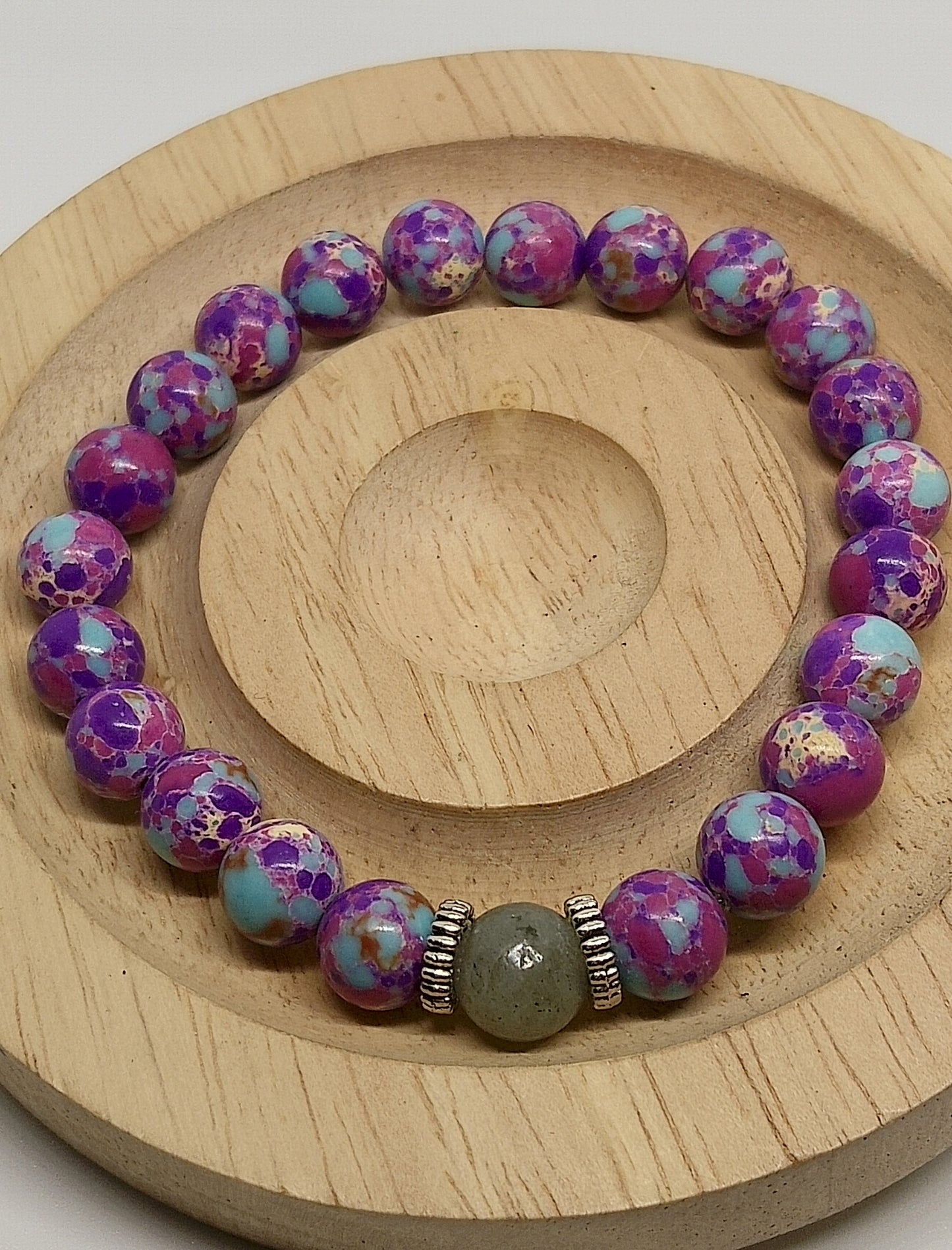 Bracelet en jaspe impérial violet, labradorite 8mm
