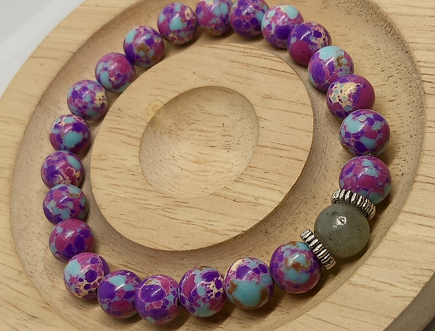 Bracelet en jaspe impérial violet, labradorite 8mm