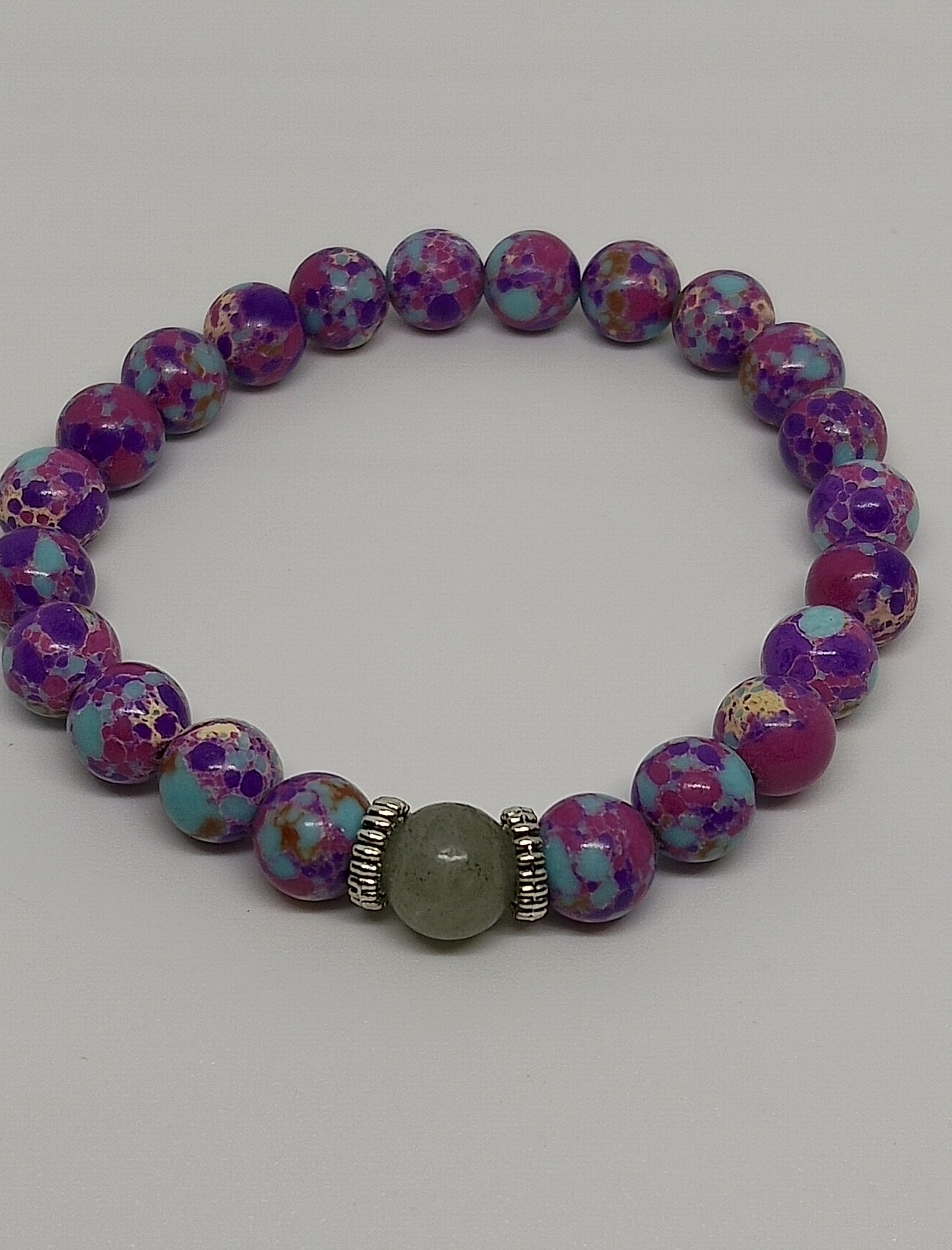 Bracelet en jaspe impérial violet, labradorite 8mm